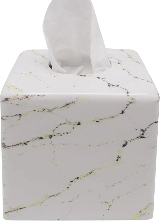 Huitony Marble Tissue Box Cover Square Decorative Stone Klenex Box Holder for Bathroom & Living Room with Handcrafted Texture (Marble-A) - ModernBath