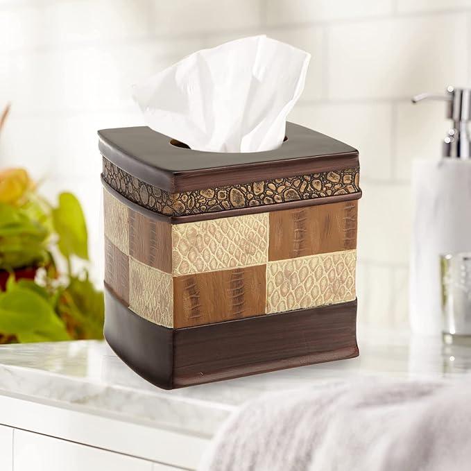 Zahari Home 2pc Zambia Animal Print Bath Accessories Set Waste Basket & Tissue Box Modern Classic Contemporary Decorative Beautiful Designs Bathroom Decor Set for Home Luxury Bath Set - ModernBath