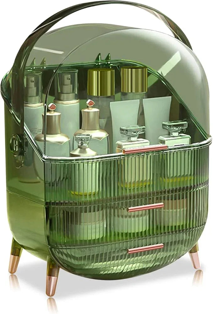 Ergocar Portable Retro Series Multi-Function Make Up Case Dustproof Cosmetic Storage Box, Skin Care Products Jewelry Organizer Finishing Box Bathroom Desktop - Retro Green - ModernBath