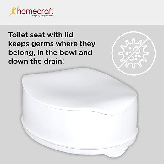 Homecraft Savanah Raised Toilet Seat with Lid, 6" Elevated Seat for Seniors, Universal Fit for Most Standard Toilets, Portable & Tool-Free, Seat Riser, Ergonomic Design, White - ModernBath