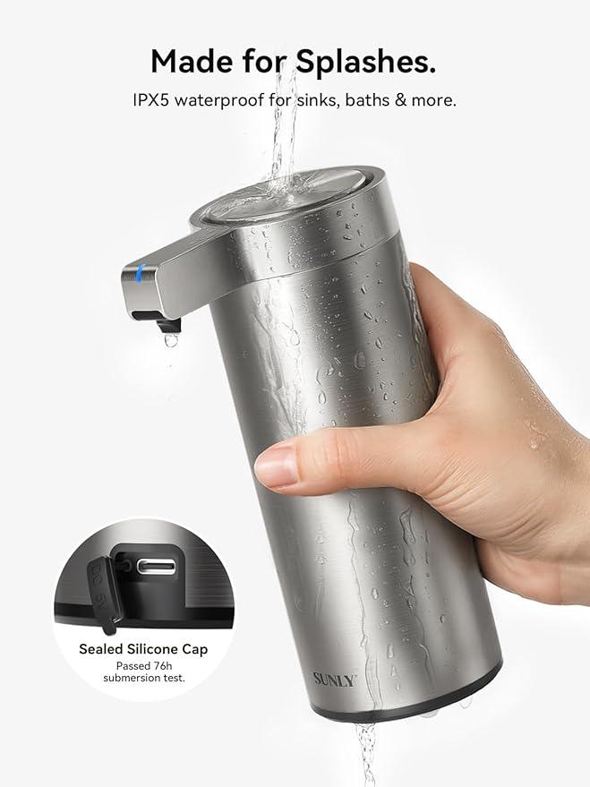 SUNLY Touchless Automatic Soap Dispenser – Clog-Free Pump, 0.2s Fast Sensor, USB-C Rechargeable, Smudge-Resistant Stainless Steel, for Kitchen & Bathroom Soap Dispenser - ModernBath