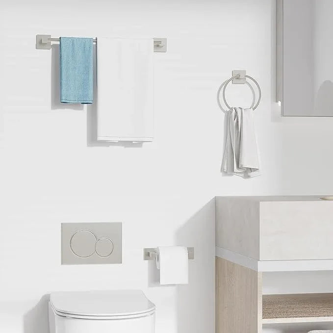 RUACQ 3 Pieces Bathroom Hardware Set, SUS 304 Stainless Steel Toilet Paper Holder, Towel Ring, 18-inch Towel Bar Set, Wall Mounted, Heavy Duty(Brushed Nickel) - ModernBath