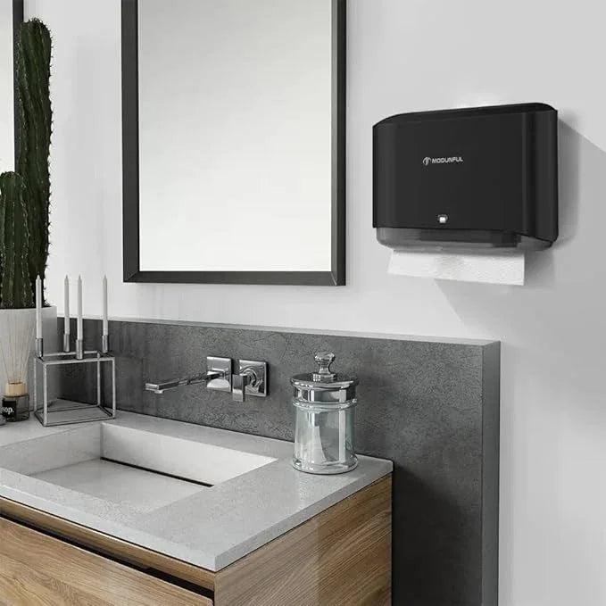 𝐏𝐚𝐩𝐞𝐫 𝐓𝐨𝐰𝐞𝐥 𝐃𝐢𝐬𝐩𝐞𝐧𝐬𝐞𝐫, Multifold/Trifold/C Fold Papers Dispenser, Bathroom Hand Towels Wall Mounted Tissue Holder, No-Drill Adhesive Commercial or Home Black - ModernBath