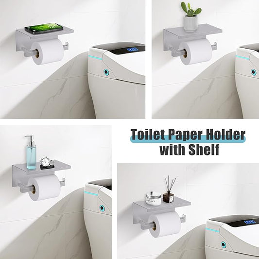 YACVCL 5-Pieces Brushed Nickel Bathroom Hardware Accessories Set Towel Bar Set Upgraded Toilet Paper Holder with Shelf Stainless Steel Wall-Mounted Bathroom Hardware Set 23.6 Inch