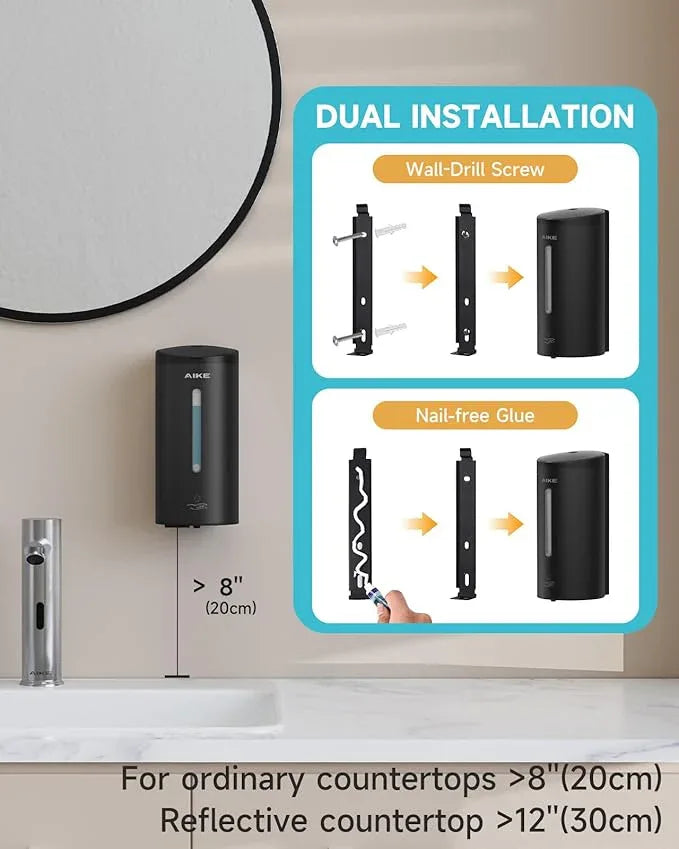 AIKE Wall Mount Automatic Foam Soap Dispenser 25 OZ Commercial Large Capacity Stainless Steel Model AK1205FA(Matte Black) - ModernBath