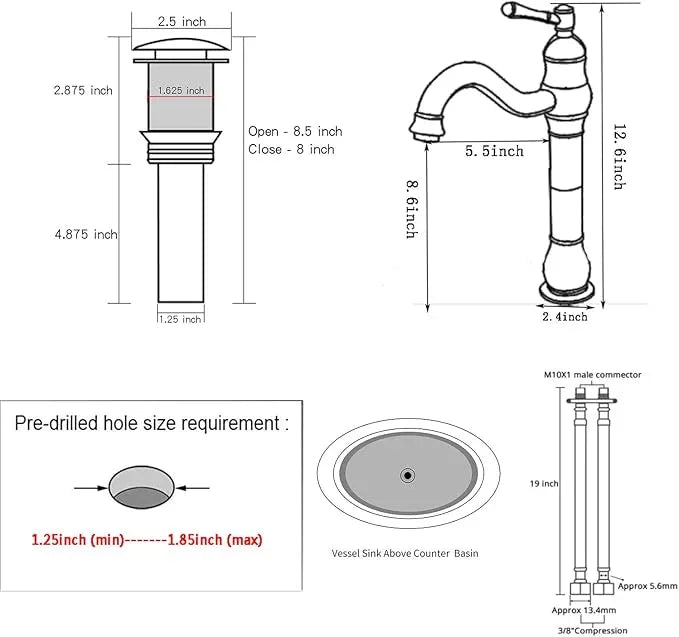 GGStudy 360° Swivel Single Handle One Hole Bathroom Vessel Sink Faucet Matching Pop Up Drain Without Overflow Oil Rubbed Bronze - ModernBath