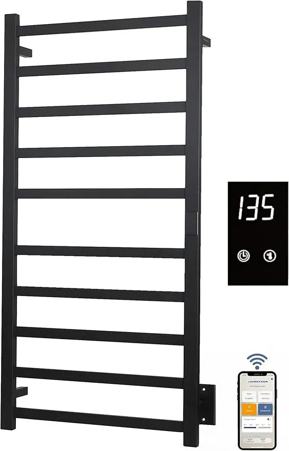 Smart Wireless Electric Towel Warmer | Blade Thin 10 Bar Design | Hardwired & Plug-in | Alexa & Google Home Compatible | Matte Black Finish - ModernBath