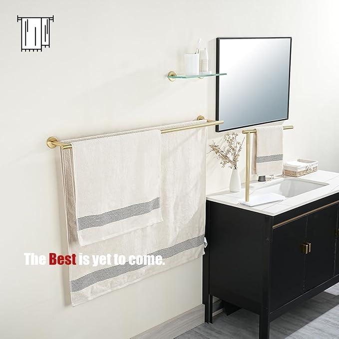 JQK Double Bath Towel Bar, Brushed Gold 39 Inch 304 Stainless Steel Thicken 0.8mm Towel Rack for Bathroom, Towel Holder Wall Mount, Useable Length 36 Inch, TB100L36-BG - ModernBath