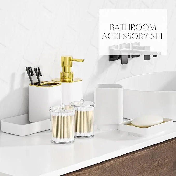 25PCS Bathroom Accessory Set, White Bathroom Set with Large-Capacity 4 Gallon Trash Can,Bathroom Rugs Set, Waterproof Shower Curtain, Toilet Brush, Toothbrush Holder & Soap Dispenser - ModernBath