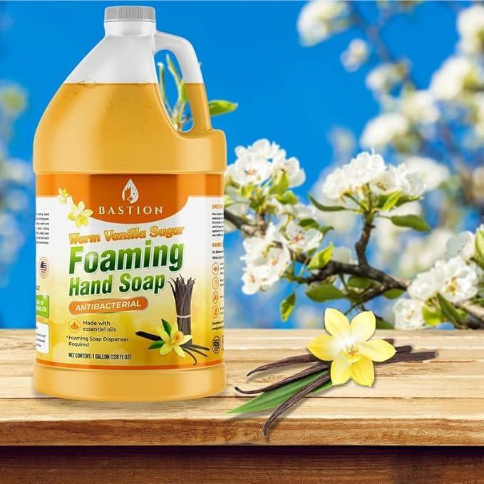 Bastion Foaming Hand Soap - Foam Hand Wash Refill for Bath And Body Works, Dial, Method, Michel, JR Watkins, Dove - Warm Vanilla Sugar w/Essential Oils Bulk Bottle 4 X Gallons (512 0z.) - ModernBath