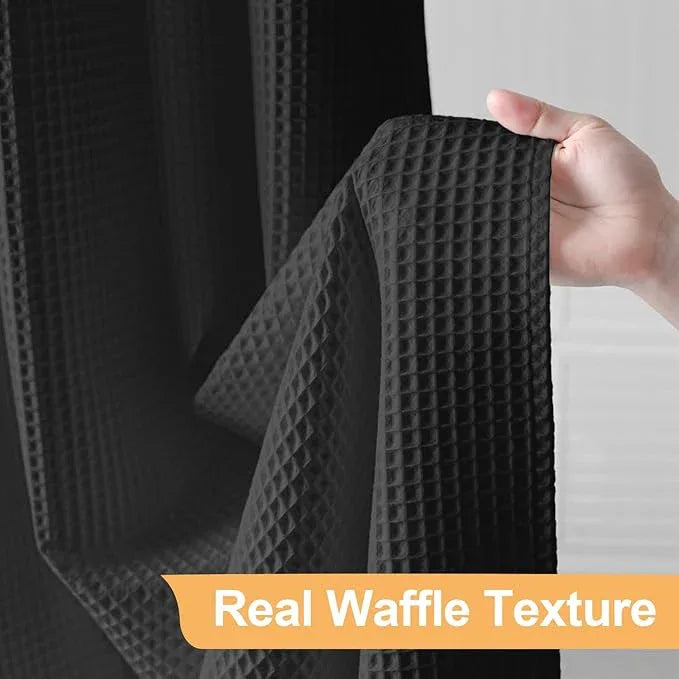 River Dream Extra Long No Hook Shower Curtain with Snap in Liner, Cotton Blend Shower Curtains for Bathroom, Hotel Grade, Water Repellent, Black, 71" Wx86 L - ModernBath
