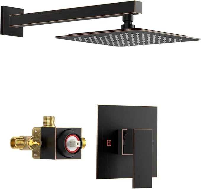 SunCleanse Shower Faucet Set with Valve, 8 Inch Square Shower Head and Handle Set, Single Handle Shower Trim Kit with Extra Long Shower Arm, Oil Rubbed Bronze - ModernBath