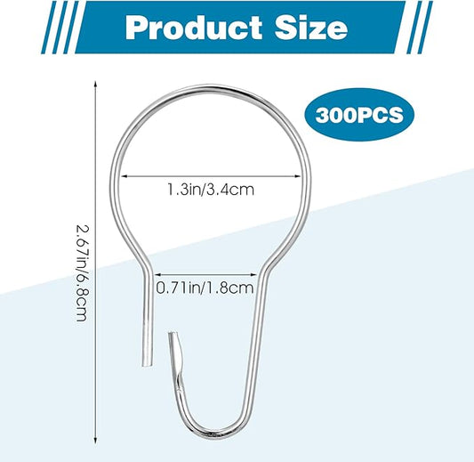 300 Pcs Metal Shower Curtain Hooks Rust Proof Hanging Shower Clips Curtain Rings Practical Hanger for Home Bathroom Bedroom Kitchen Rods Application (Silver)