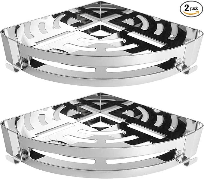 NearMoon Bathroom Shower Caddy 2 Pack, No Drill 304 Stainless Steel Shower Organizer with 2 Hooks (Corner Shelf, Chrome) - ModernBath