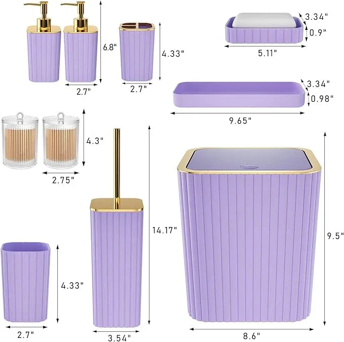XLHOMO Bathroom Accessories Set - Gorgeous Bathroom Set, 10PC Purple Bathroom Accessory Set, Toilet Brush, Trash Can & Soap Dispenser - ModernBath