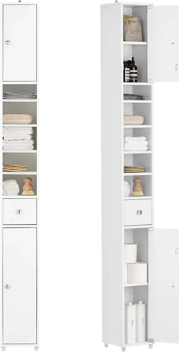 Haotian Narrow Bathroom Storage Cabinet, Tall Slim Cabinet with Adjustable Shelves and Doors, Floor Standing Cupboard for Small Spaces, Bathroom or Laundry Room Organizer, White BZR34-W - ModernBath