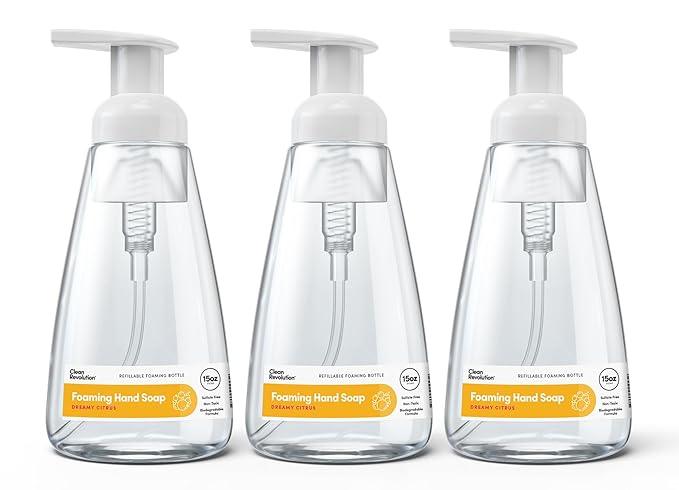 Clean Revolution Ready to Use Foaming Hand Soap | Three Pack | Jumbo 15oz Bottles | Gentle, Moisturizing & Eco-Friendly | Real Essential Oils | Dreamy Citrus, 15 Fl Oz (Pack of 3) - ModernBath