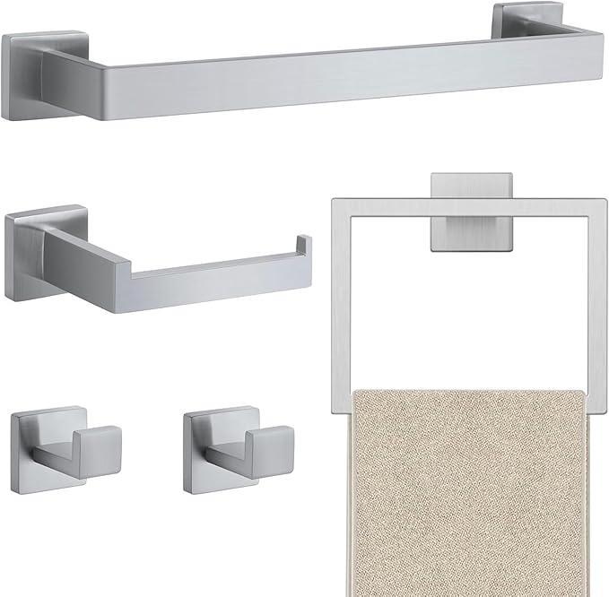 JOPOFI 5 Piece Bathroom Towel Bar Set - SUS304 Stainless Steel Bath Towel Holder, 15.7 Inch Towel Racks for Bathroom Wall Mounted, Bathroom Hardware Accessories Set - Brushed Nickel - ModernBath