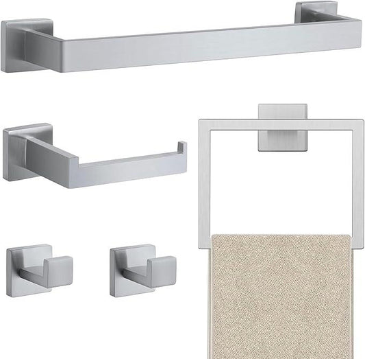 JOPOFI 5 Piece Bathroom Towel Bar Set - SUS304 Stainless Steel Bath Towel Holder, 15.7 Inch Towel Racks for Bathroom Wall Mounted, Bathroom Hardware Accessories Set - Brushed Nickel - ModernBath