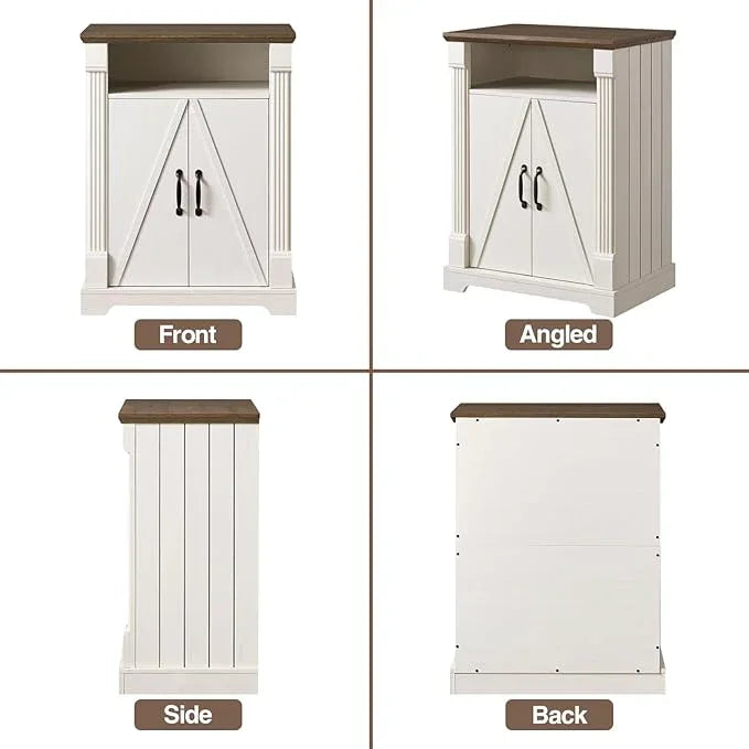 24" Farmhouse Storage Cabinet – Antique White Freestanding Buffet Sideboard with Barn Doors, Adjustable Shelf, Small Coffee Bar for Kitchen, Bathroom & Living Room - ModernBath