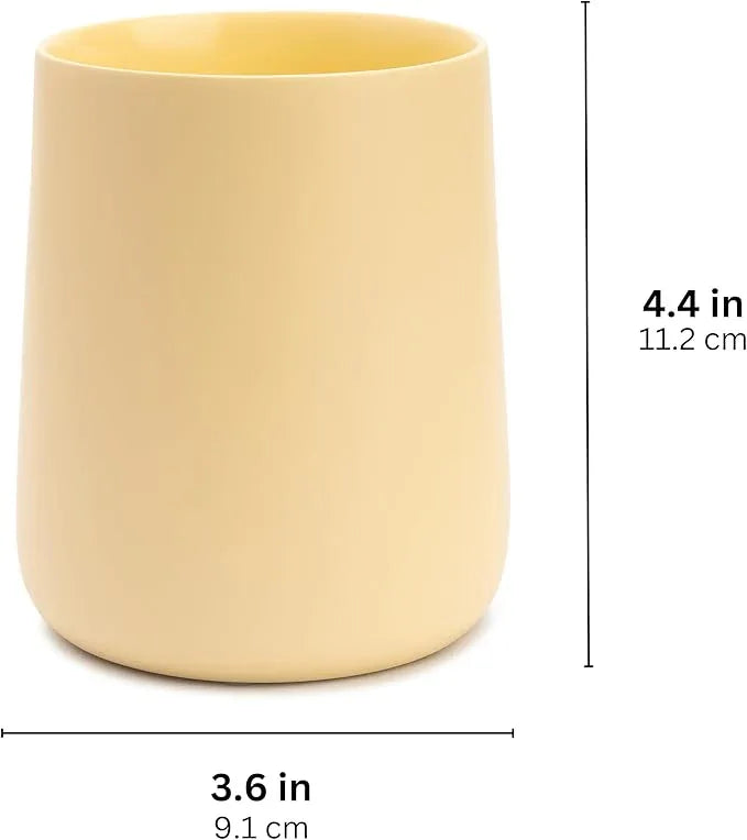 Yew Design Matte Yellow Cream Toothbrush and Toothpaste Holder and Cup for Bathroom Vanity and Countertop, Round Organizer for Electric Toothbrushes, Floss, Razors, Cotton, and Mouthwash - ModernBath
