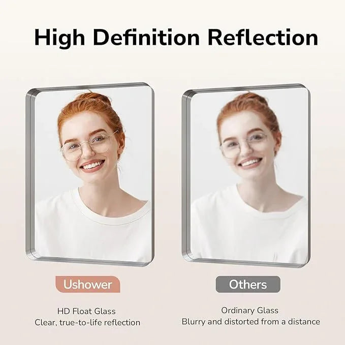 USHOWER Brushed Nickel Bathroom Mirror 24"x36", Silver Rectangle Mirror for Over Sink, Rounded Corner, Aluminum Frame, Anti-Rust, Tempered Glass, Horizontal or Vertical Mounted - ModernBath