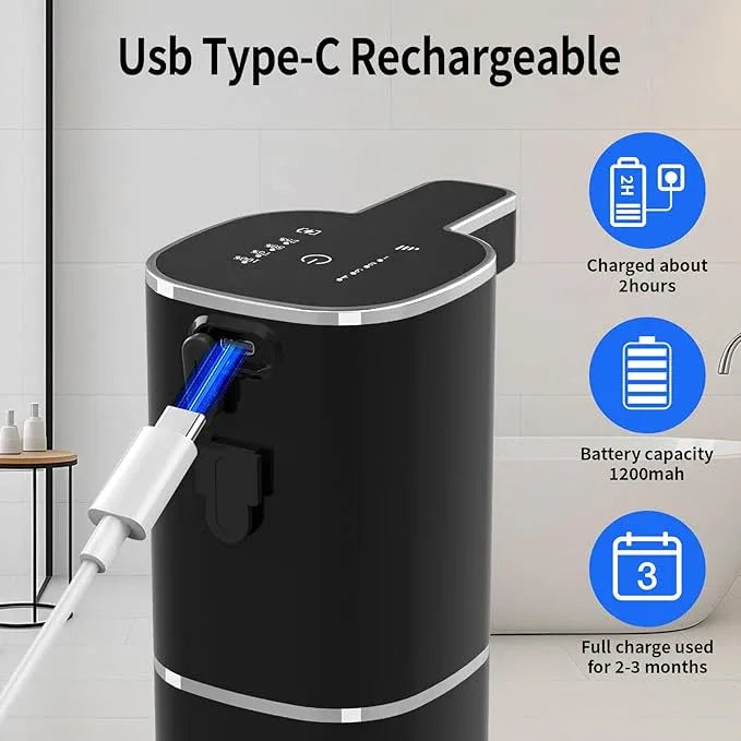Automatic Foaming Soap Dispenser, Touchless Hand Soap Dispenser, USB Rechargeable, 4 Adjustable Levels, 14.2 oz (420 ml) Large Capacity, for Bathroom, Kitchen & School (Black, Foaming) - ModernBath