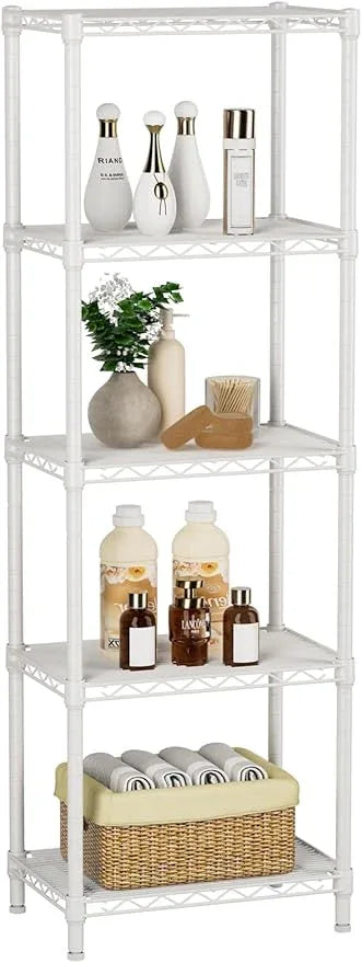 Small 5 tire Shelves Storage Wire Shelving Unit Metal Shelf Adjustable Organizers Storage Shelving for Bathroom Laundry Room Kitchen Pantry10”D x 16”W x 55”H White - ModernBath