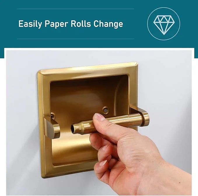 Recessed Toilet Paper Holder,Stainless Steel in Wall Toilet Paper Roll Holder for Bathroom with Mounting Bracket,Commercial Toilet Tissue Dispensers Wall Mount,Dark Gold - ModernBath