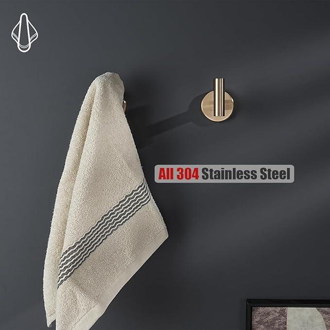 JQK Bathroom Towel Hook Champagne Bronze, Coat Robe Clothes Hook for Bathroom Wall Mounted (Pack of 4), SUS 304 Stainless Steel 0.8mm, TH100-CB-P4 - ModernBath