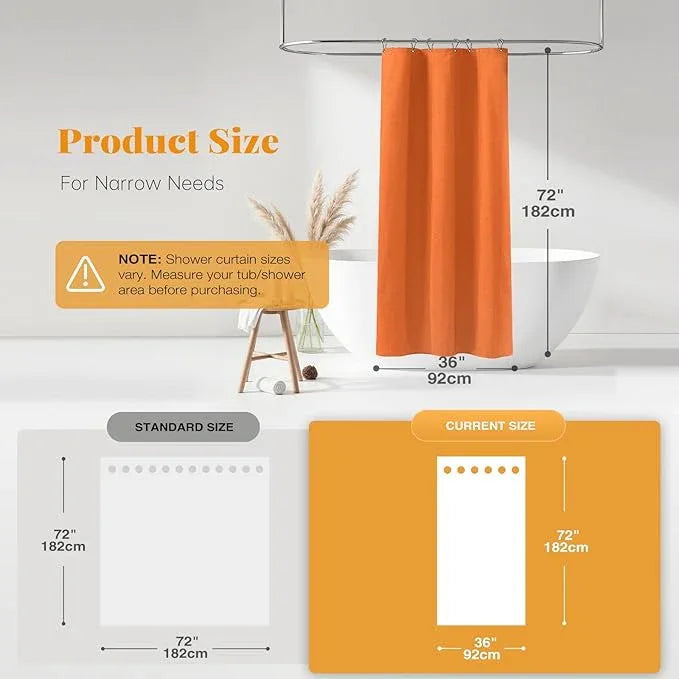BTTN Stall Fabric Shower Curtain - 36x72 Inch Narrow Linen Textured Heavy Duty Shower Curtain Set with 6 Plastic Hooks, Half Neutral Minimalist Waterproof Modern Shower Curtains for Bathroom - Orange - ModernBath