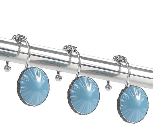 BESTRIPES Shower Curtain Hooks Rings, Decorative Rust Proof Stainless Steel Glide Rollers Shower Hooks Rings for Bathroom Shower Rods Curtains, Set of 12, Blue
