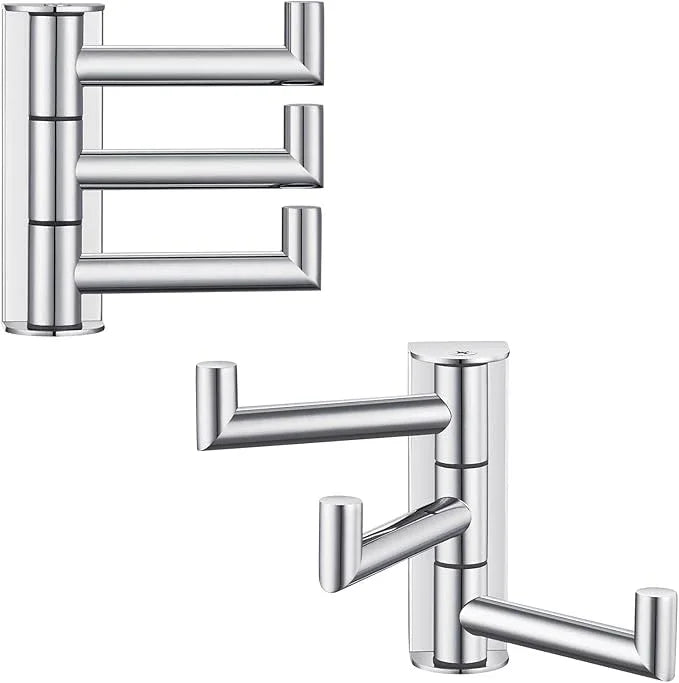 Angle Simple Swivel Towel Hooks for Bathroom, SUS 304 Stainless Steel Foldable 3 Arms Hand Towel Holder, Coat Wall Hooks, Polished Chrome, 2 Pack - ModernBath