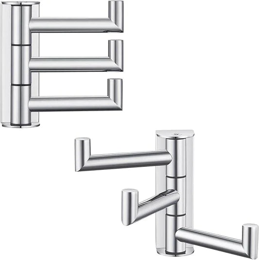 Angle Simple Swivel Towel Hooks for Bathroom, SUS 304 Stainless Steel Foldable 3 Arms Hand Towel Holder, Coat Wall Hooks, Polished Chrome, 2 Pack - ModernBath