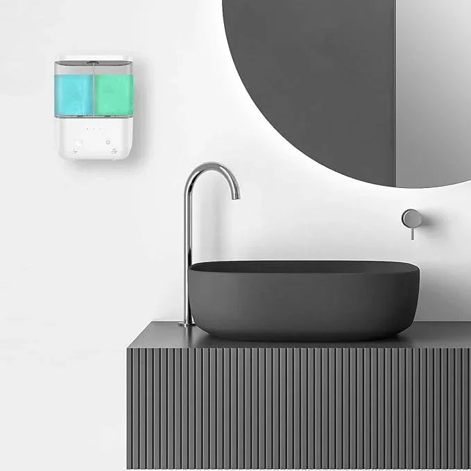 Double Automatic Soap and Shower Dispenser Wall Mount 2 Chambers Dispenser IPX5 for Bathroom No Drill (White - Liquid&Foam) - ModernBath