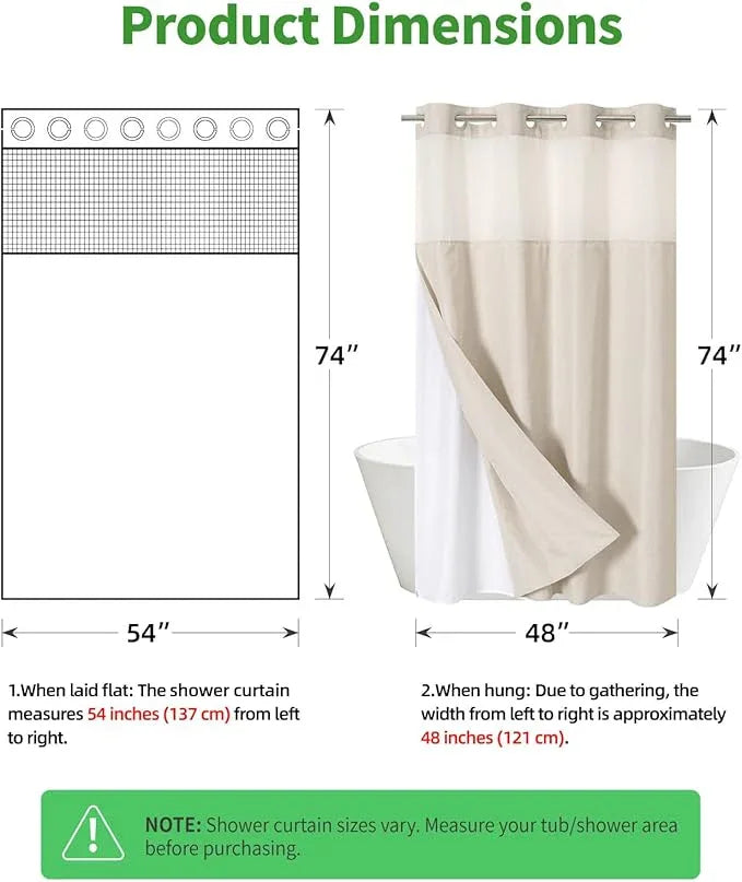eachope Stall No Hooks Needed Linen Textured Shower Curtain with Snap-in Fabric Liner Set,Hotel Luxury Decor Shower Curtains for Bathroom,Waterproof & Washable,54Wx74H,Cream - ModernBath