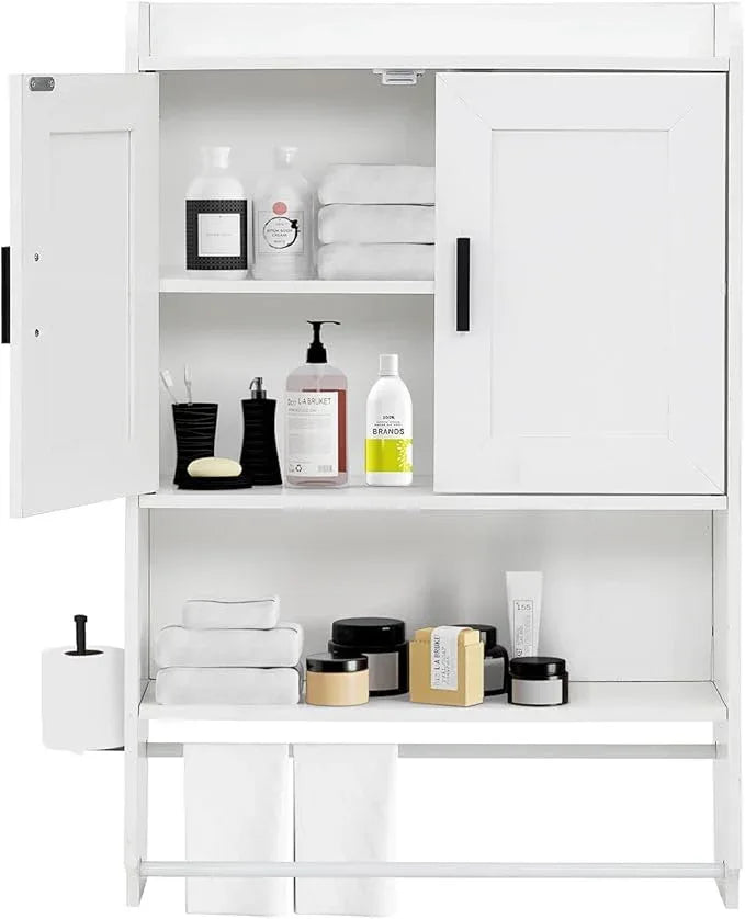 apexnova Bathroom Wall Cabinet, Wooden Medicine Cabinet Over The Toilet with Adjustable Inner Shelf, Wall Mounted Cabinet with Doors for Bathroom Storage, Hanging Cabinet for Wall with Towels Bar - ModernBath