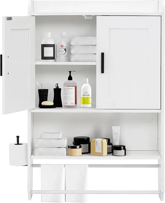 apexnova Bathroom Wall Cabinet, Wooden Medicine Cabinet Over The Toilet with Adjustable Inner Shelf, Wall Mounted Cabinet with Doors for Bathroom Storage, Hanging Cabinet for Wall with Towels Bar - ModernBath
