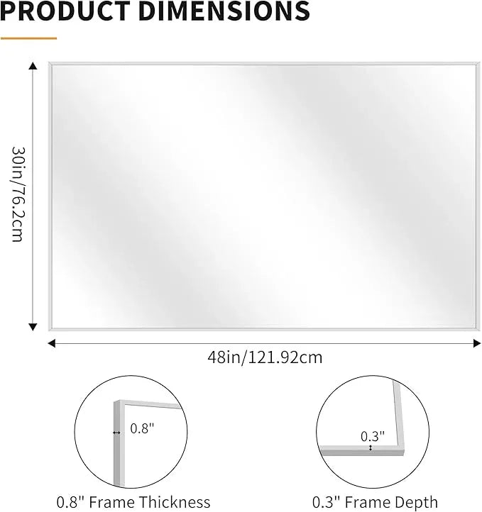 KOCUUY Silver Bathroom Mirror, 48"x30" Rectangle Bathroom Mirror for Wall, HD Tempered Glass, Anti-Rust Brushed Silver Frame, Modern Design for Bathroom, Bedroom, Living Room, Entryway. - ModernBath