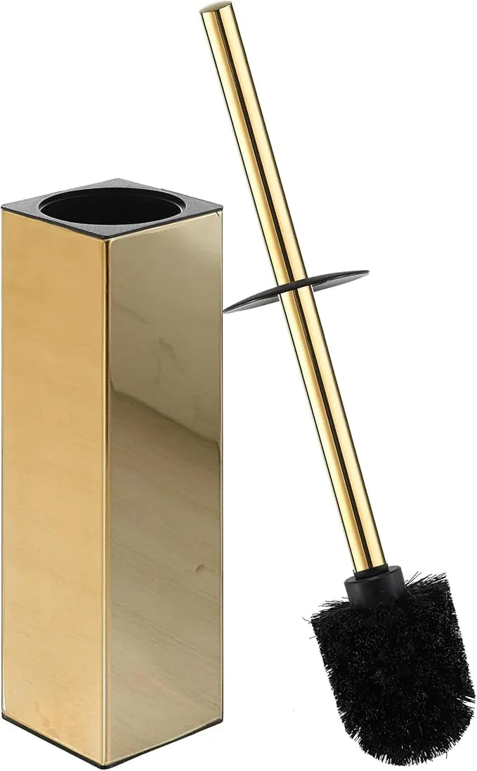 BGL Square Toilet Brush with Holder,Stainless Steel Rubber Painted Toilet Bowl Brush and Holder for Bathroom,2 Cleaner Brush Heads,Gold - ModernBath