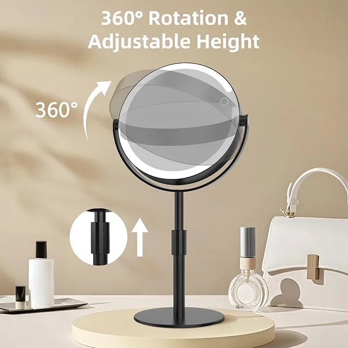 FRANO Makeup Mirror with Lights, 8" Double Sided 1x/10x Magnifying Vanity Mirror with 3 Color Lights, Rechargeable, 360° Rotation and Adjustable Height, Gift for Women Her - ModernBath