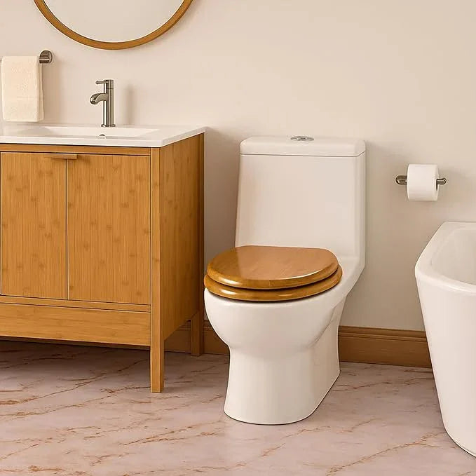 Toilet Seat, Solid Wood, Bamboo, High Gloss Finis, PIKLiDS (Round) - ModernBath