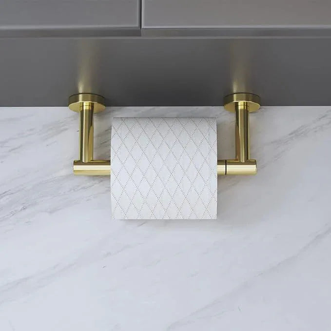 Gold Toilet Paper Holder - Metal Bathroom Flexible Pivoting Tissue Handle on Wall Mounted, SUS 304 Stainless Steel Adjustable TP Large Mega Roll Holder Classic Matte - ModernBath