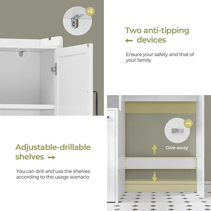 Over The Toilet Storage Cabinet with Pulley Small Bathroom Storage Cabinet, Space Saver W/Adjustable Shelf & Open Shelf for Bathroom, Restroom, Laundry (White) - ModernBath