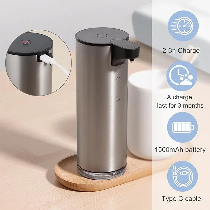 LAOPAO Automatic Soap Dispenser, Rechargeable Stainless Steel Foaming Soap Dispenser Touchless for Bathroom Auto Hand Soap Pump for Kitchen, Xmas Gift,9oz - ModernBath
