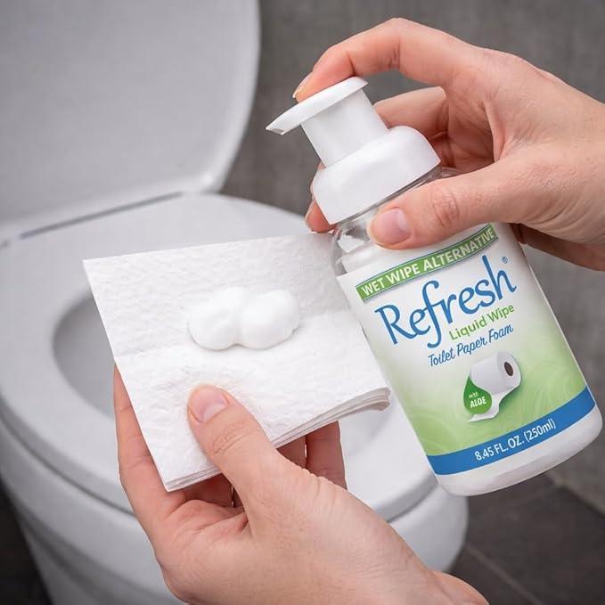 Refresh Liquid Wipe Toilet Paper Foam – Eco-Friendly Flushable Wet Wipe Alternative, Cleanses & Soothes with Witch Hazel & Aloe, Septic & Plumbing Safe 250ml/50ml (10.14 oz Total) (Combo Pack) - ModernBath