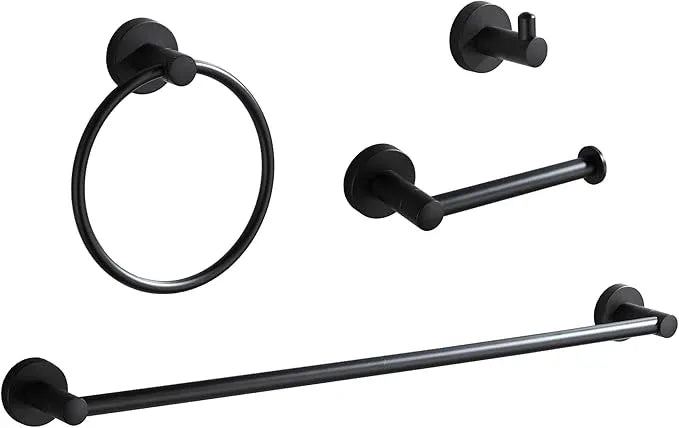 BGL Bathroom Hardware Set Matte Black 4-Pieces Bathroom Towel Rack 24 Inches Adjustable Bathroom Accessories Set - ModernBath