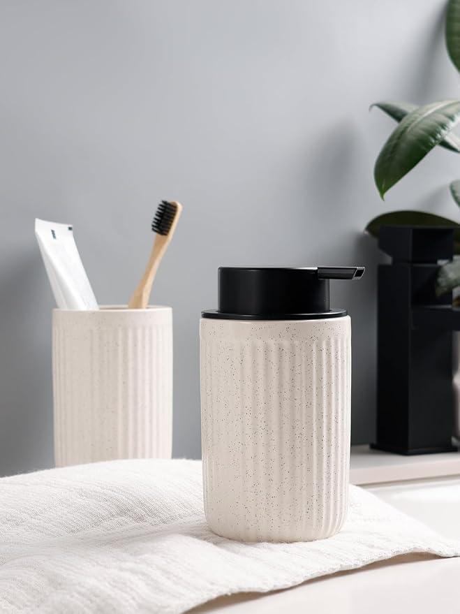 Bosilunlife Soap Dispenser and Toothbrush Holder Set - 11Oz Foam Soap Dispenser Pump Ceramic Bathroom Counter Soap Toothbrush Holder Set Beige Bathroom Accessories Set - ModernBath