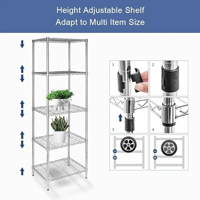 5 Tier Wire Shelving Unit, Height Adjustable Wire Shelves with NSF Certified, Narrow Metal Storage Rack Shelf Unit for Kitchen, Laundry, Bathroom, Pantry, Closet (18"D x 21.5"W x 71"H, Chrome) - ModernBath