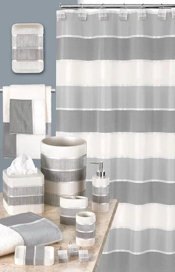 Zahari Home 4pc Modern Line Modern Bathroom Accessories Set Modern Soap Dispenser, Tumbler, Tooth Brush Holder and Dish Soap Holder Luxury Contemporary Grey Decor Unique Design Luxury Bath Set - ModernBath